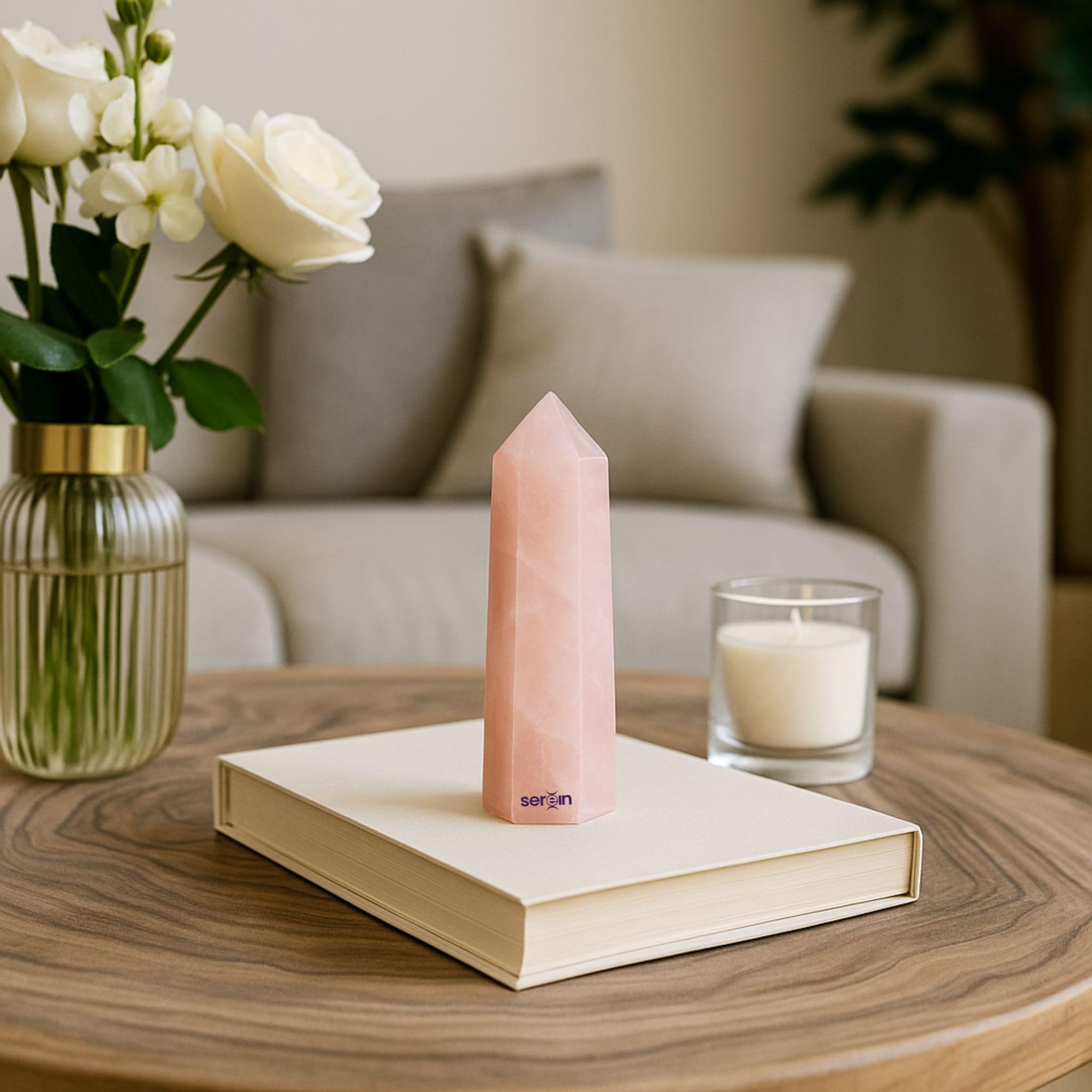 Serein Rose Quartz Tower Natural Healing Crystal 4" Hexagonal Single Point Pink Wand for Love Relationship Compassion, Meditation, Chakra Balancing & Positive Energy Spiritual Home Décor Gift 3