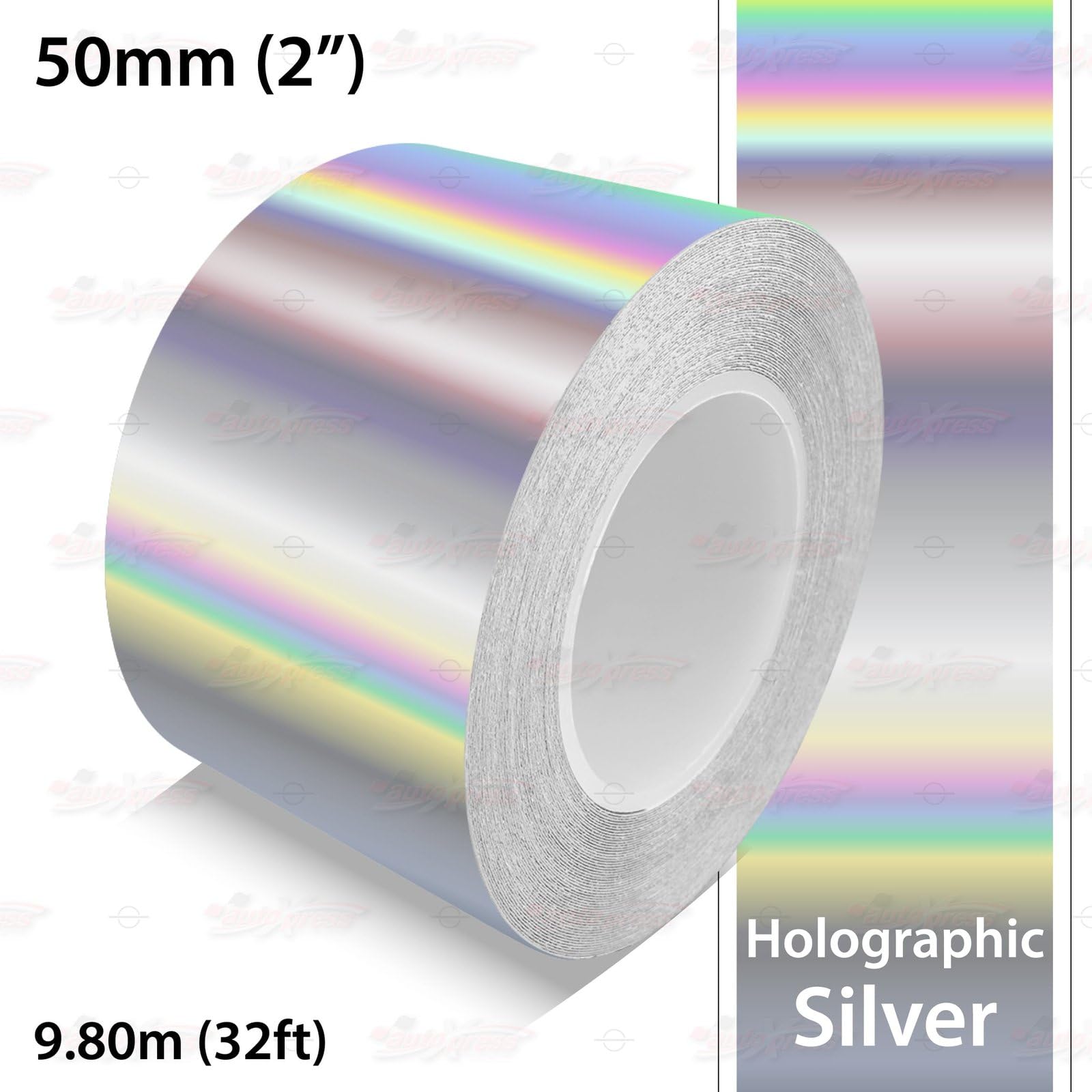 Self-Adhesive Vinyl Pin Stripe Roll Decal Sticker Tape 32ft 9.80m - HOLOGRAPHIC SILVER, 2.0