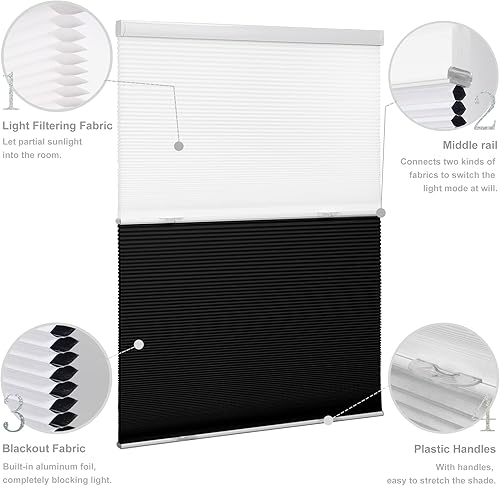 Miniatura 3 de Boolegon - Persianas celulares sin cordones Day Night BlackoutFiltro de luz, 2 persianas en 1 de panal de abeja, de arriba hacia abajo, abajo y