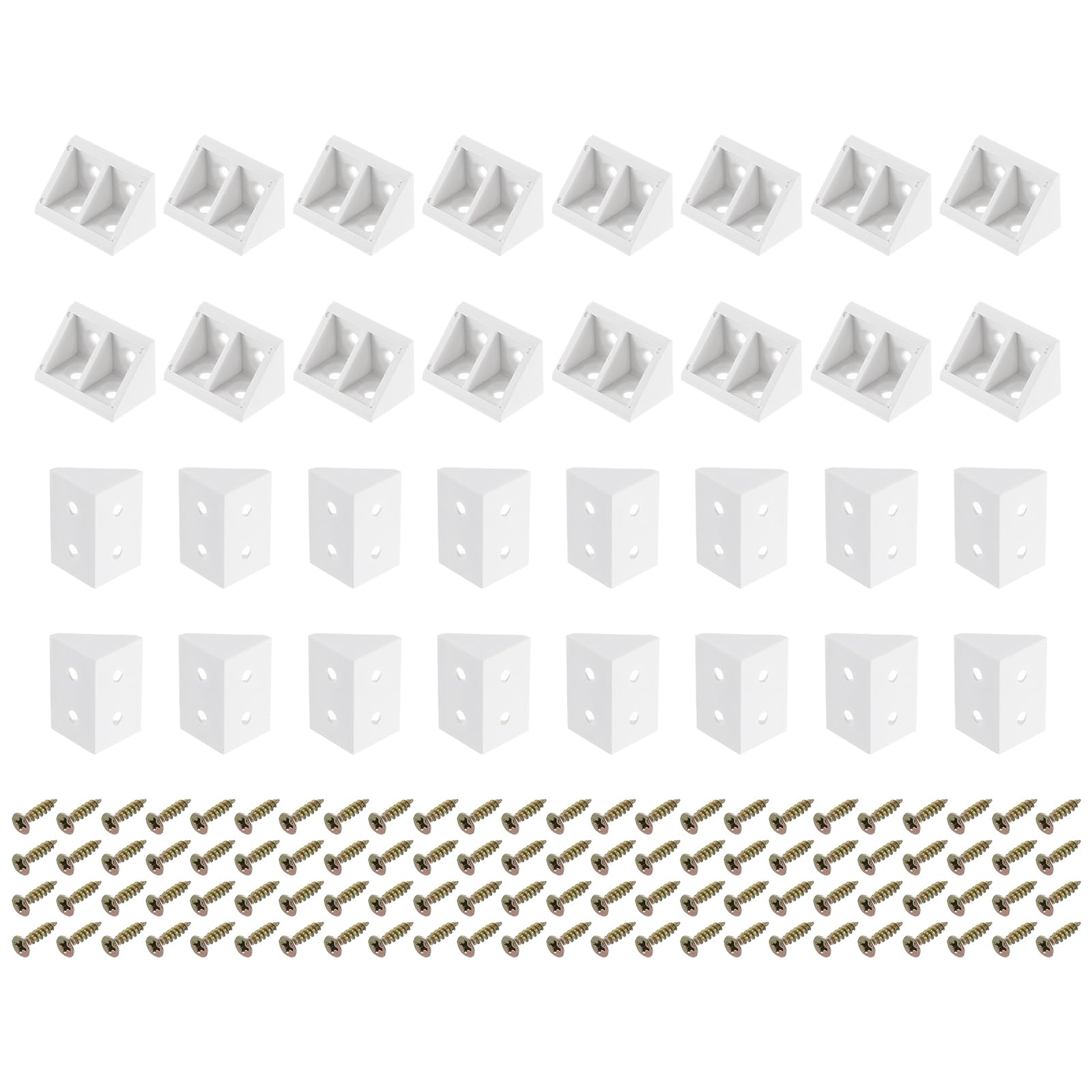 sourcing map 60Pcs 90 Degree Plastic Corner Braces, 19x32x19mm Nylon Shelf Right Angle Brackets with Screws for Cabinets, Cupboards (White)