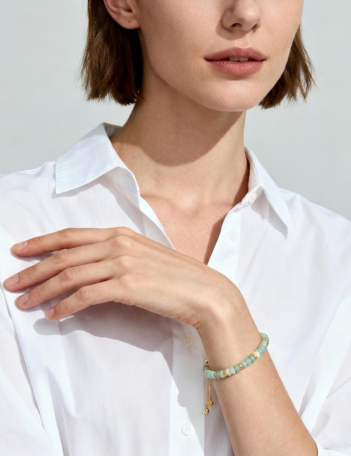 Dainty Natural Stone Bracelet for Women Trendy Colorful Beaded Bracelet 14K Gold Plated Adjustable Slider Bracelets Jewelry - Image 5