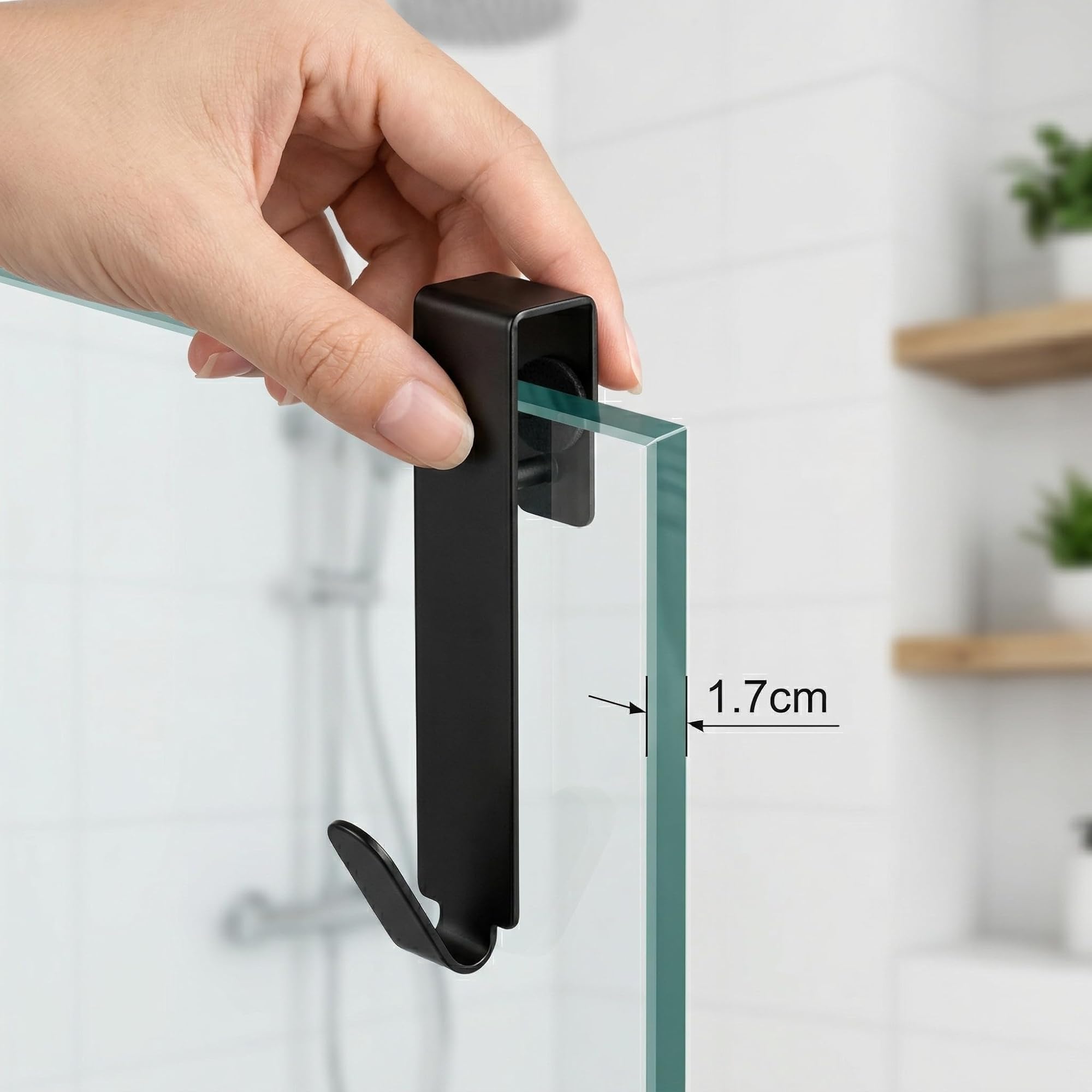 2 Piezas Gancho de DuchaNegros, Ganchos para Mampara de Ducha de Acero Inoxidable, Ganchos Mampara Ducha Puerta, Perchas Baño sin Taladro para Toallas Baño, Cristales de 0,6-1,7 cm de Grosor