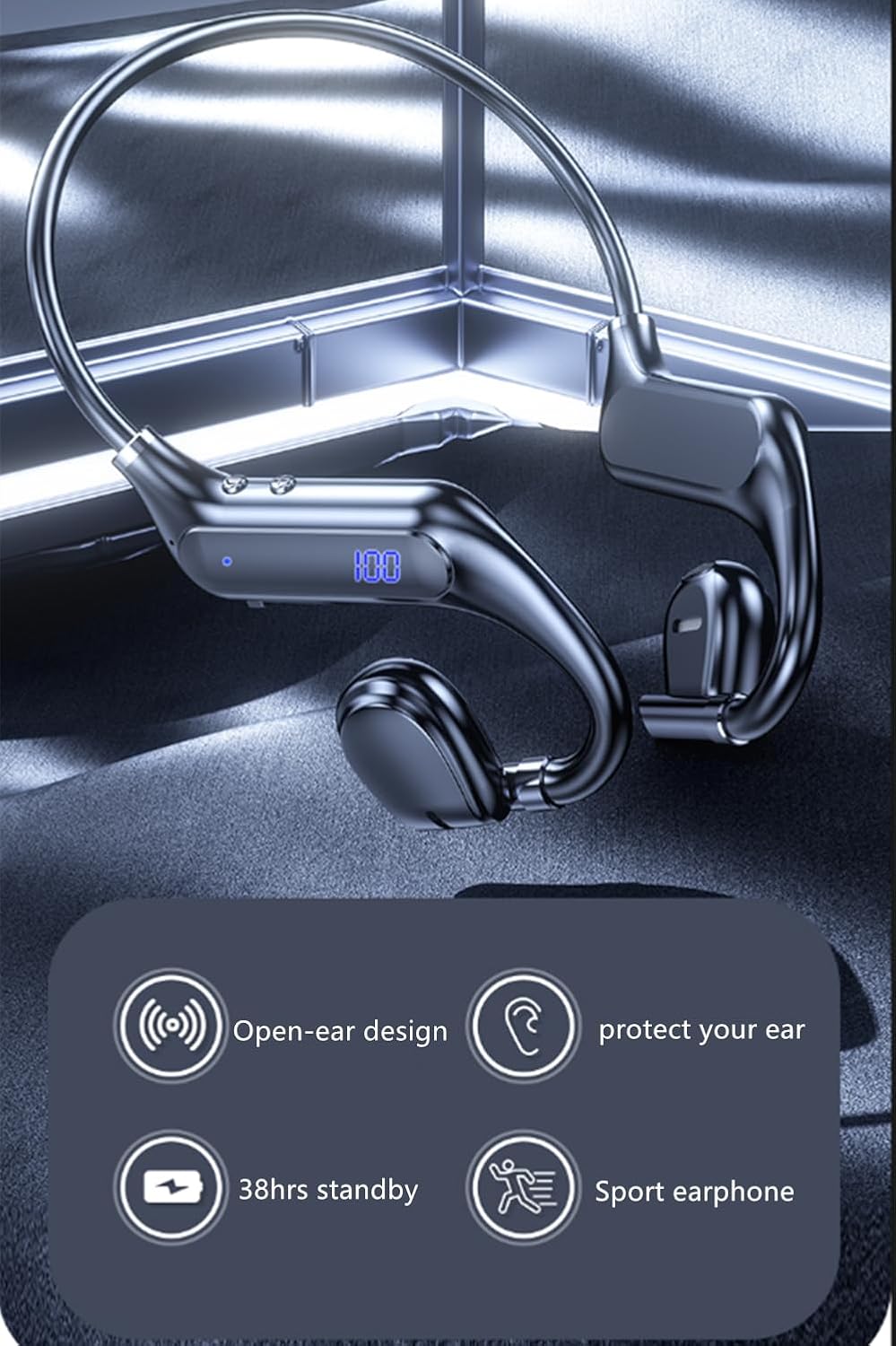 Bone Conduction Headphones Bluetooth Open Ear Earphones Wireless On Ear Headphones Up to 38 Hours Playtime Sport Wireless Headset for Running,Cycling, Hiking, Driving - Image 5