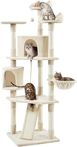 Miniatura 10 de YAHEETECH - Árboles para gatos de varios niveles 79 in con postes de rascador cubiertos de sisal, perchas de peluche y condominio para gatos, gatos