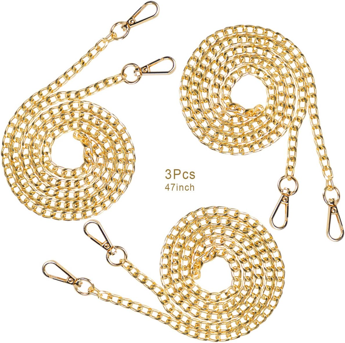 AUHOKY3Pcs Retro Replacement Flat Chain Strap, AUHOKY Fashion DIY Handbag Metal Chains Accessories with Buckles, Elegant Purse Bag Shoulder Cross Body Straps (Gold, 47Inch)