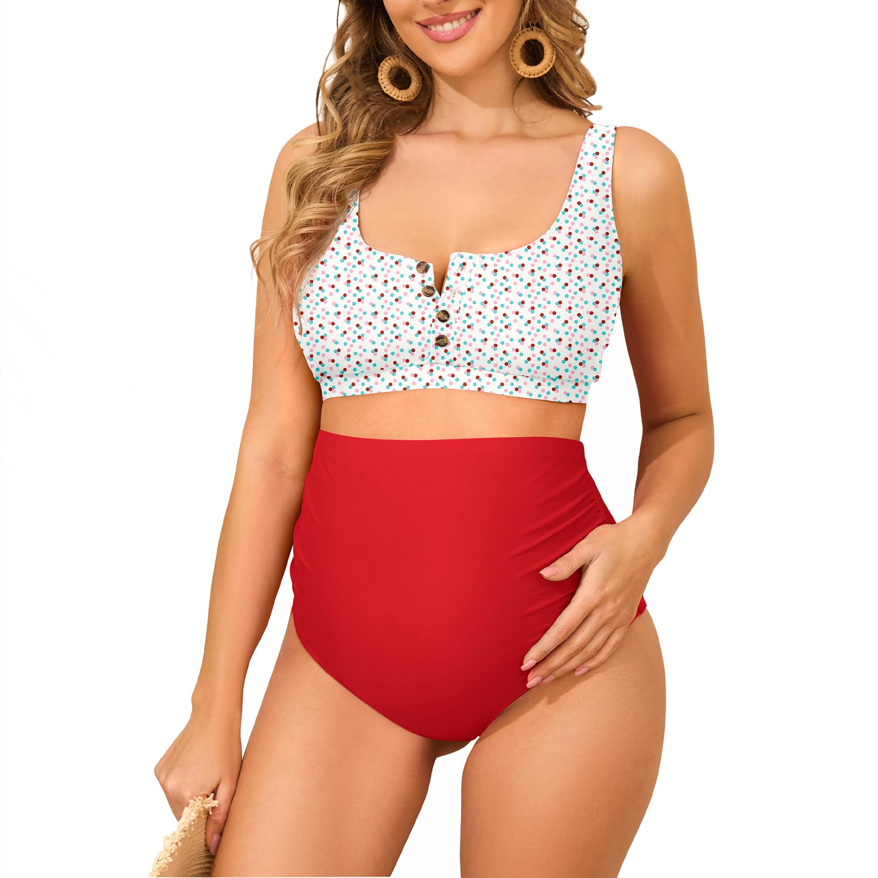 Zando Maternity Swimsuit 2 Piece High Waist Bikini Bathing Suits for Women