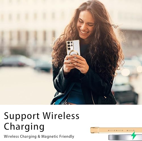 Miniatura 5 de FIRSTPELLA Funda magnética con purpurina para Samsung Galaxy S23 Ultra - compatible con MagSafe Funda transparente de lujo con diseño de corazón y