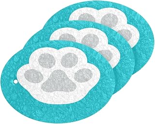 White Grey Cat Dog Paw Print Kitchen Sponges Cleaning Dish Sponges Non-Scratch Natural Scrubber Sponge for Kitchen Bathroom Cars, pack of 3