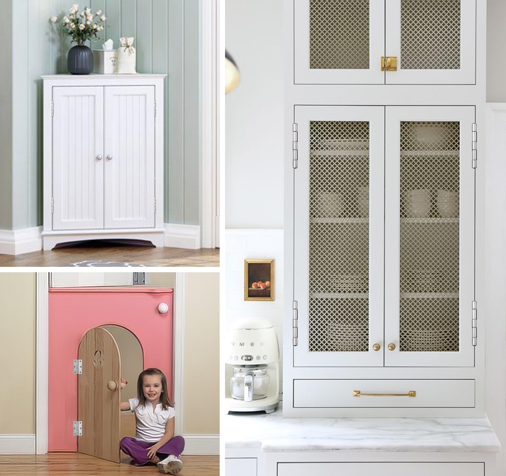 Anstore Cerniere pieghevoli, 75 x 50 x 1,2 mm, 8 pezzi, in acciaio inox, per porte, finestre, armadi, 270°, piccole cerniere per porte con 60 viti, 16 x 3,5 mm