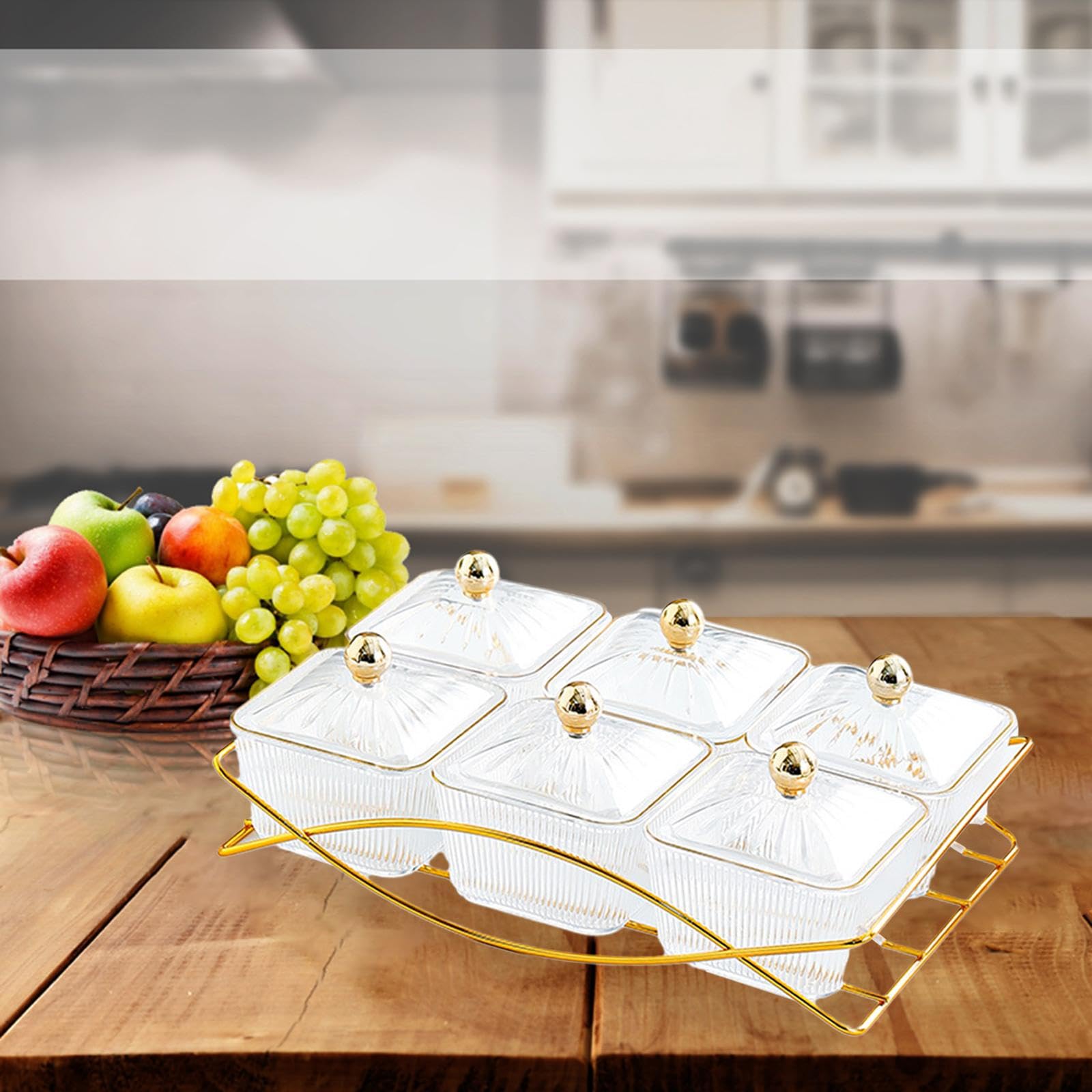 LOVIVER Geteilte Snack-Servierschalen, Nuss- und Süßigkeiten-Serviertablett mit Deckel, nordische Obst-Snacks-Servierplatte für Party-Nüsse, Hochzeit, Klar