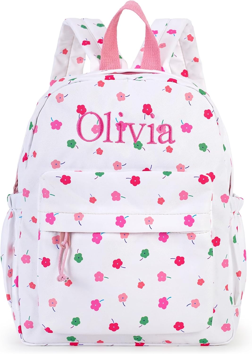 MT WORLD Daycare Backpack Personalized Small Backpack with Embroidered Name - Pink Travel Backpacks with Daisy Flower - Custom Diaper Daycare Bag for Overnight Travel Family Outings Birthday Gifts