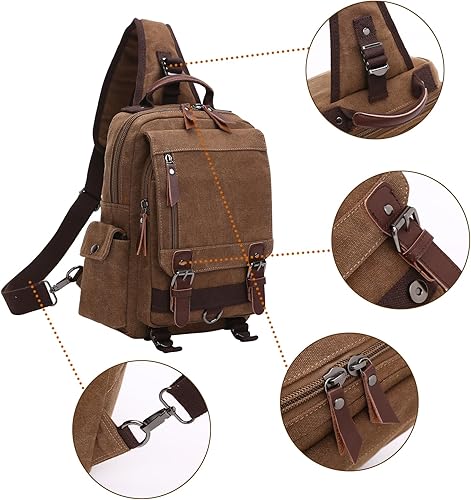 Miniatura 5 de Mochila de lona duradera vintage para viajes, mochila para laptop, mochila informal de alta capacidad para viajes, Marrón B, Mediana, Retro