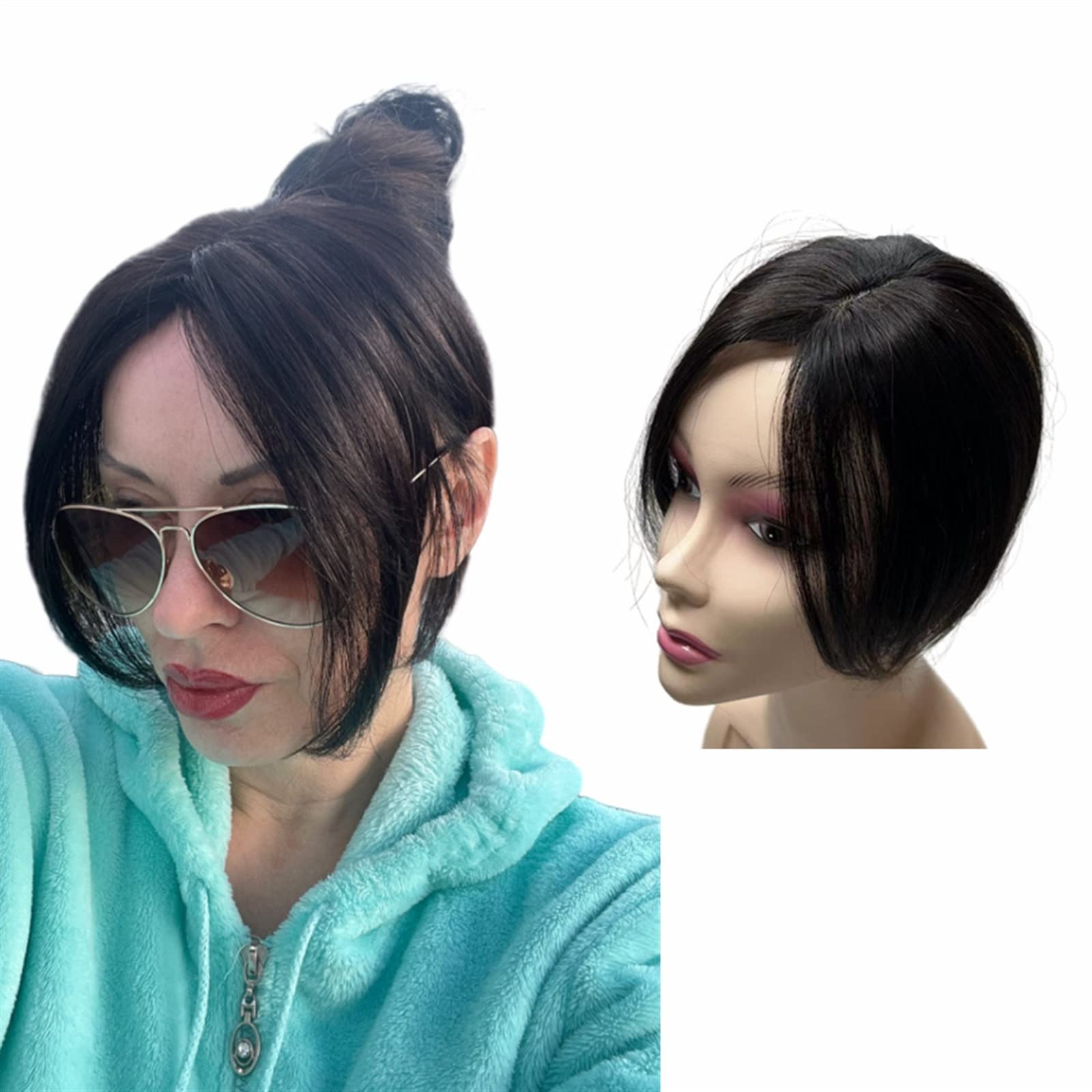Peaky Pony Pony Echthaar Clip Mittlerer Teil Indische Pony Haarteile Gerade Natürliche Krone Topper Clip in Top für Frauen mit dünner werdendem Gesichtsrahmen(Light Brown)