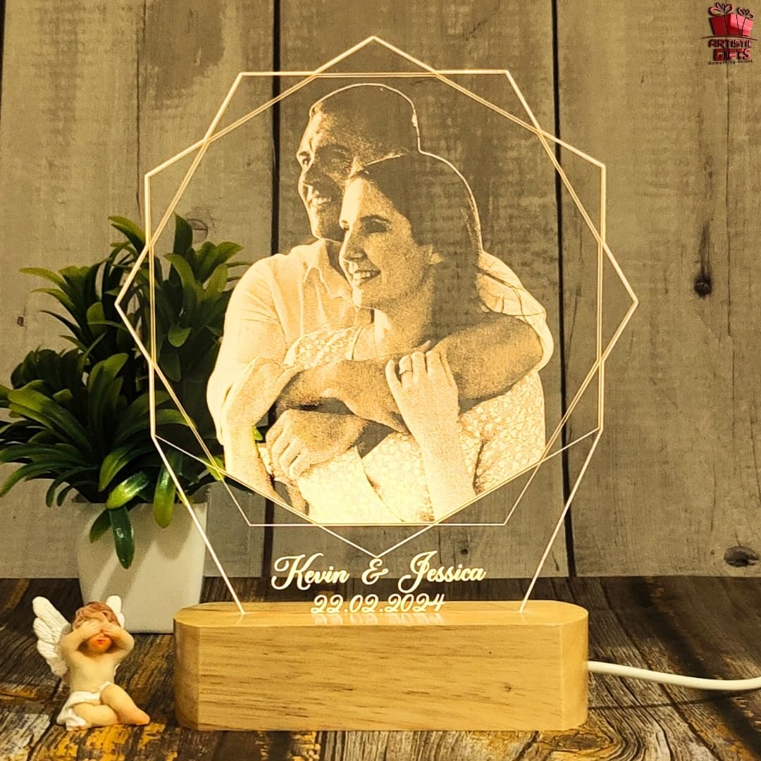 Artistic Gifts Acrylic Handcrafted Personalized 3D Illusion Photo Lamp for Couples| Customized Photo Frame Night Lamp Wedding Anniversary Gift for Valentine, Couple, Wife, Husband, Parents, Friends. 4