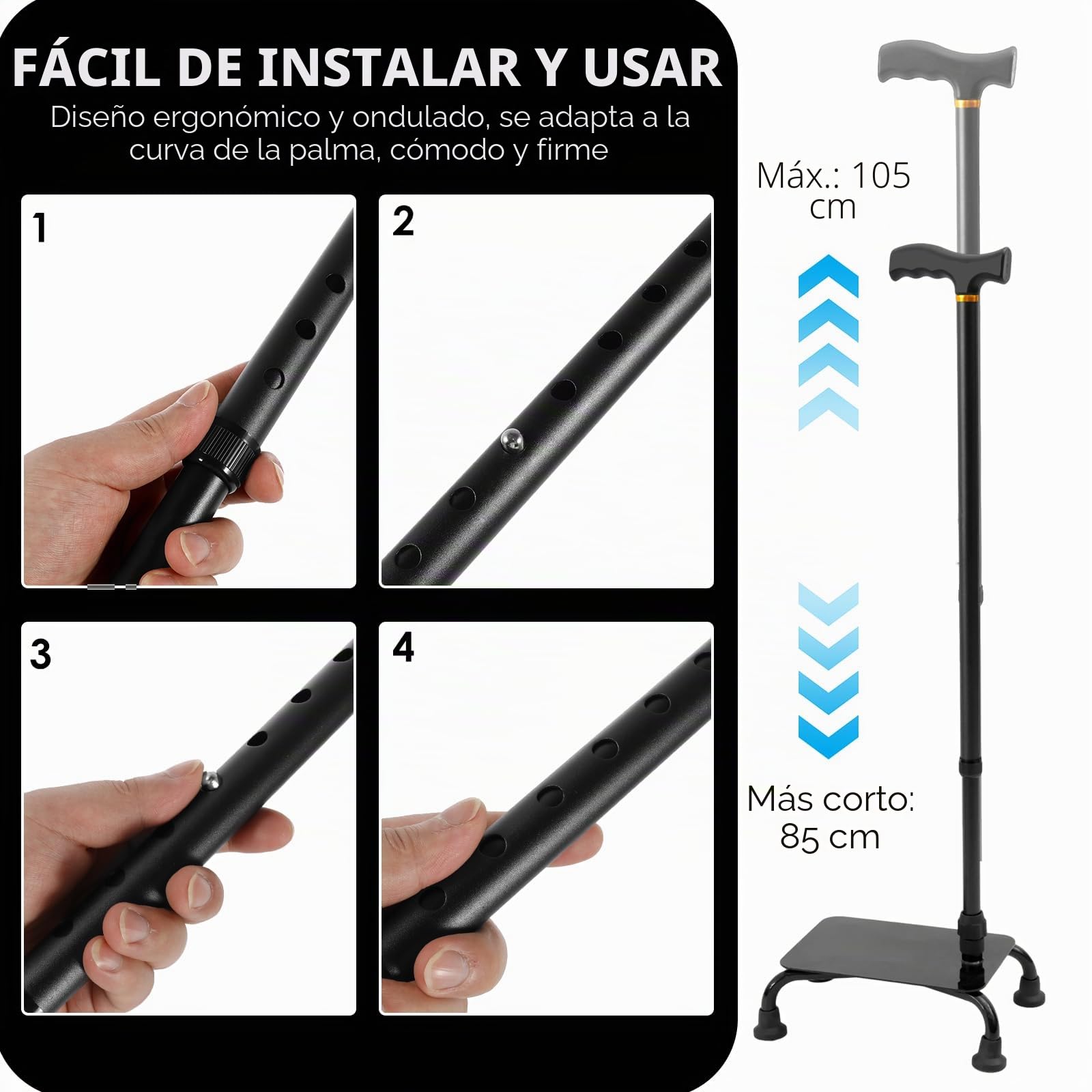 Bastón de escalada de escaleras de medio escalón, ayuda a personas mayores de altura ajustable, bastones de equilibrio para caminar hacia arriba y hacia abajo, dispositivos de asistencia para
