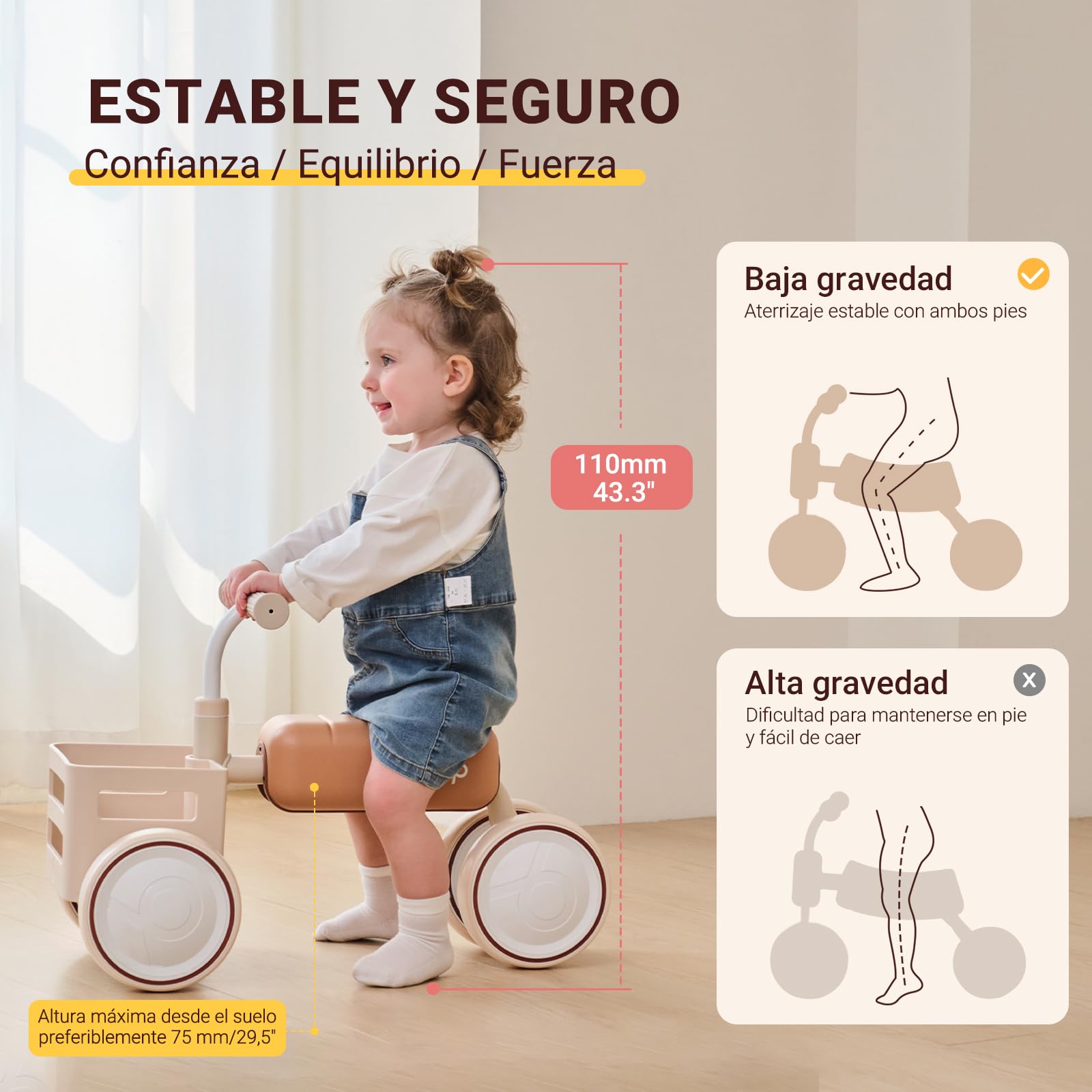 Kidpop Toast Bicicleta sin Pedales, Bicicleta de Equilibrio, Juguete Bebés de 10 a 36 Meses, 4 Ruedas de EVA, Cesta extraíble Apta para Alimentos, Asiento Desmontable, Verde