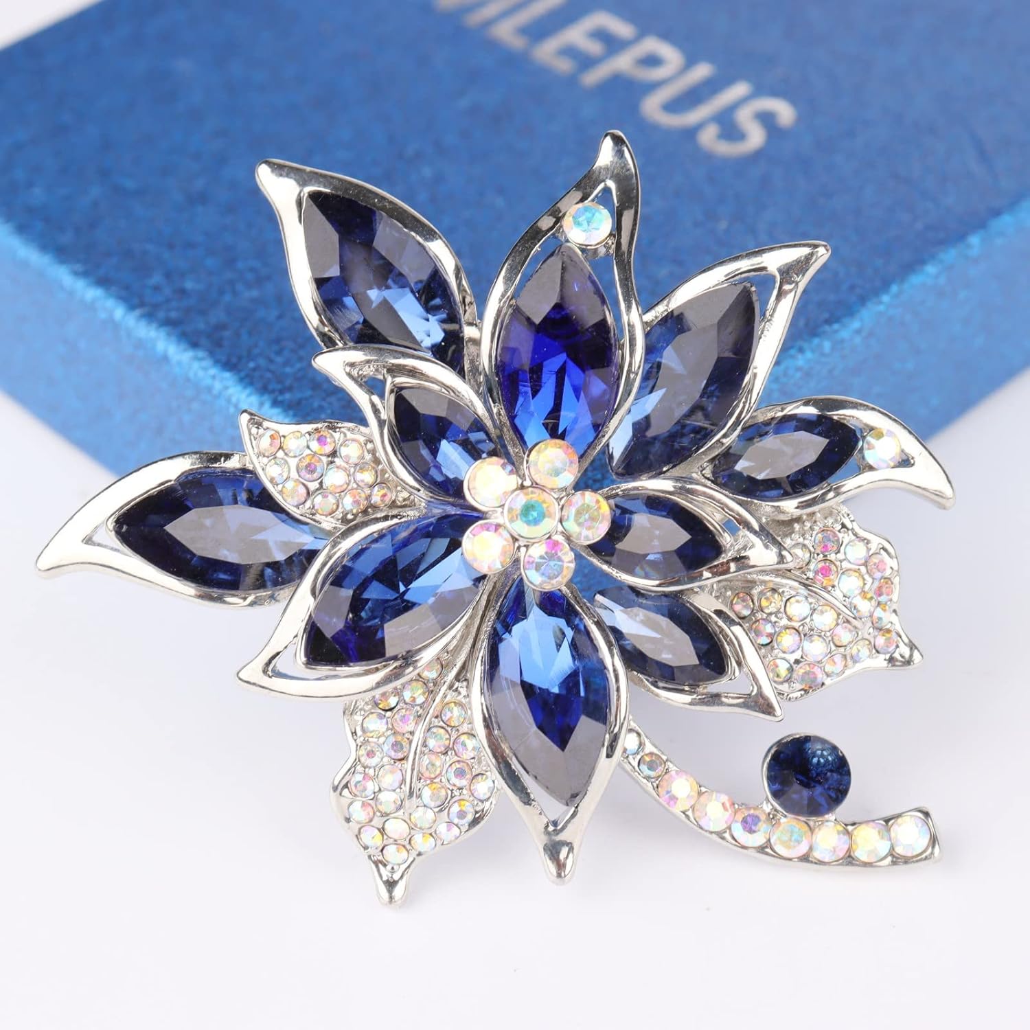 Blue Rhinestone Flower Brooch Vintage Botanical Flower Brooch Exaggerated Jewellery Gift Women's Brooch Wedding Flower Lapel Pin: Clothing, Shoes & Jewelry
