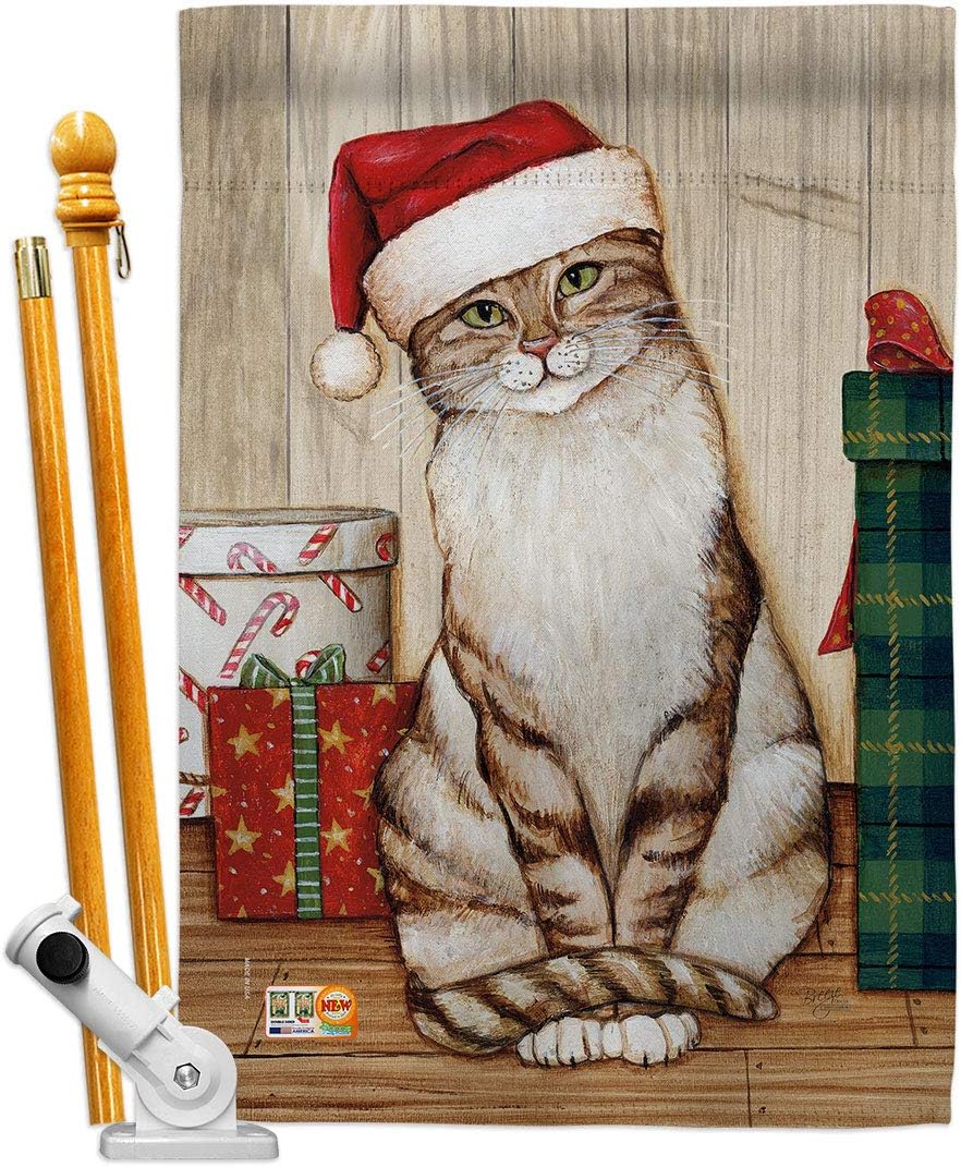 Christmas Kitty House Flag Wintertime Winter Wonderland Snowflake Snowman Ice Skate Season Snow Small Decorative Gift Yard Banner Made In USA 28 X 40