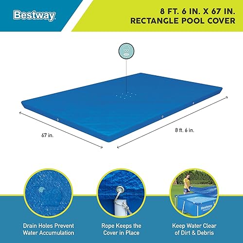 Miniatura 2 de Bestway 58105 Flowclear Pro - Cubierta rectangular de polietileno resistente a los rayos UV sobre el suelo de 102 x 67 pulgadas, con cuerdas, color