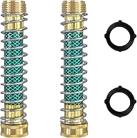 Hourleey 2-Pack Garden Hose Protector with Coil Spring - Anti-Kink Brass Extension Adapter for 3/4" Hoses