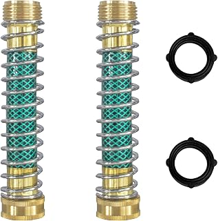 Hourleey 2-Pack Garden Hose Protector with Coil Spring - Anti-Kink Brass Extension Adapter for 3/4" Hoses