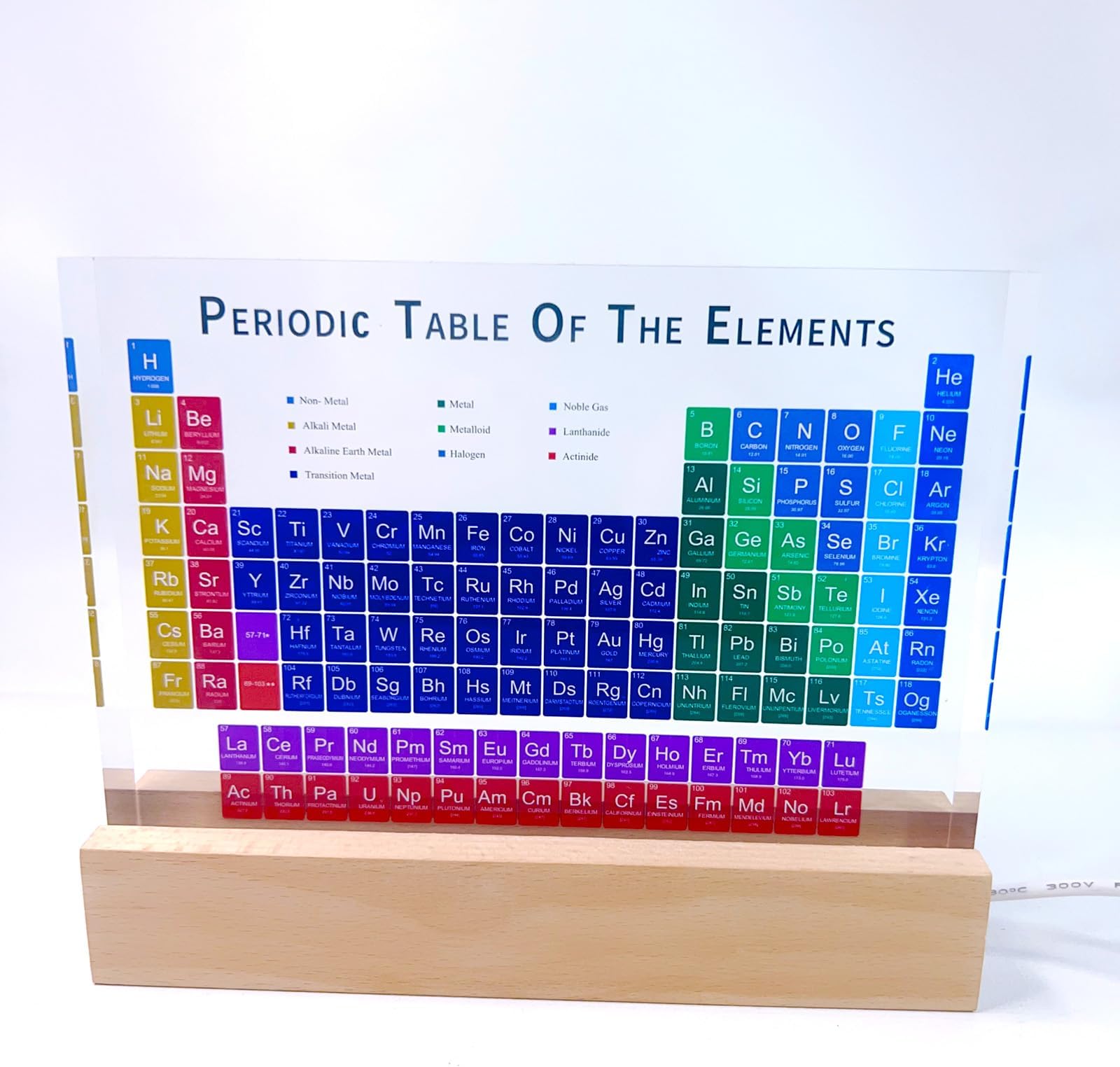 Color 3D Periodic Table of Elements Frame with Light Base, Acrylic Periodic Table Display with 118 Kinds of Elements Printing, Periodic Table for Students to Learn Chemistry (5.9x4.5x0.7 inch)