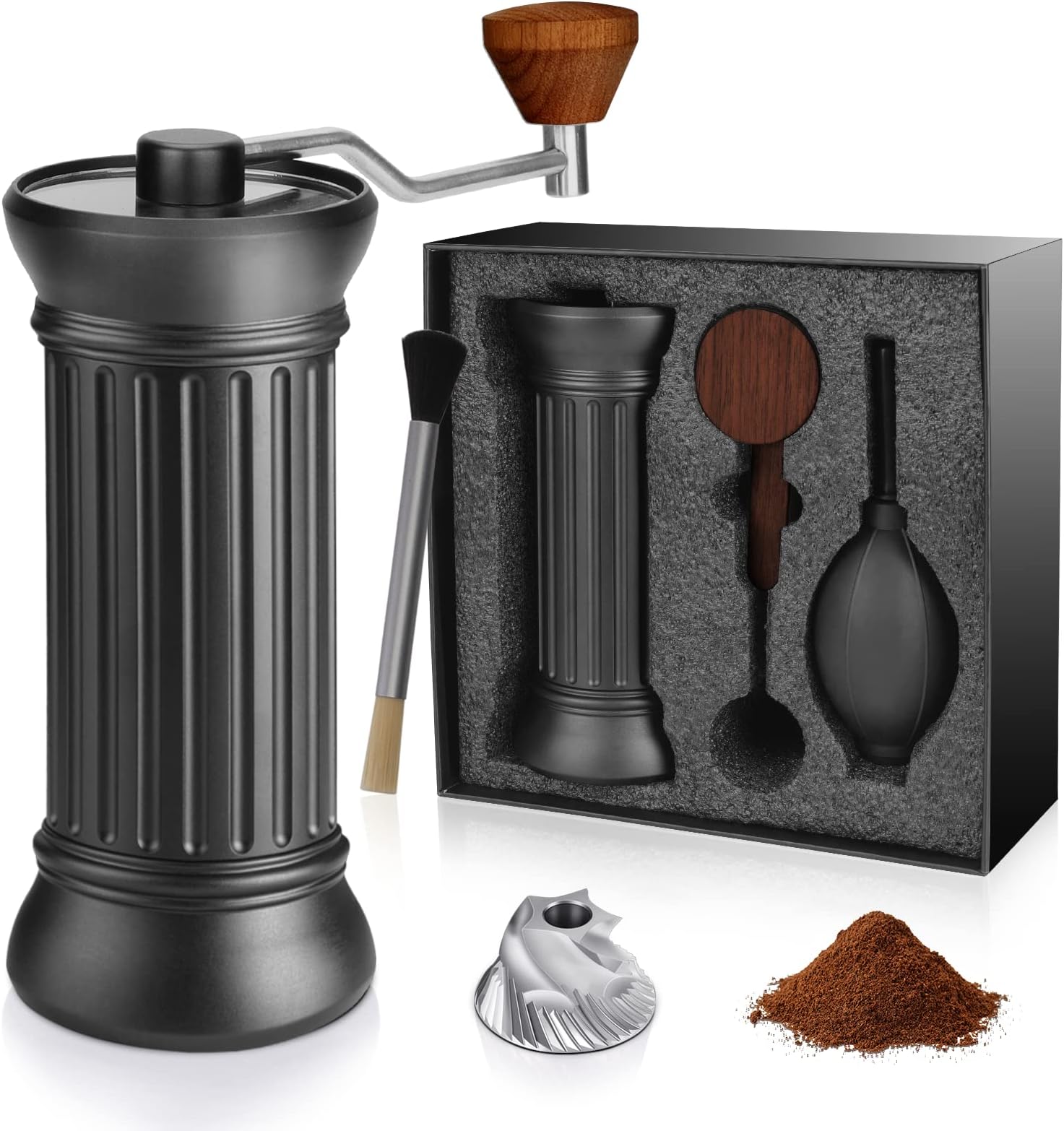 Manual Coffee Bean Grinder Burr – Ceramics Coffee Grinder with Stainless Steel Conical Burr Roman Column Hand Grinder Adjustable Capacity 40g Noble Gift for Espresso Pour Over Drip French Press