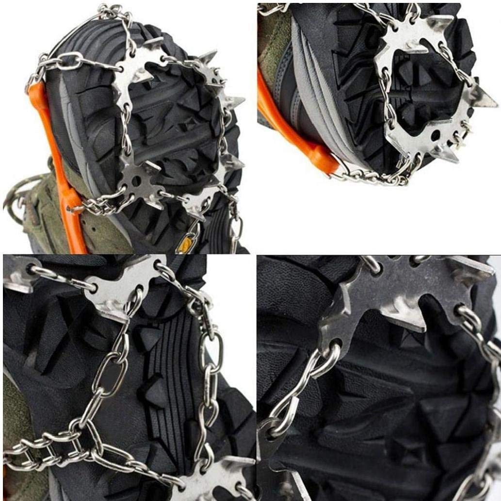 Ice Snow Grips Chaussures Grippers Crampons de Traction Crampons avec 19 Pointes Orange pour l'escalade Randonnée sur Neige et Glace (m)