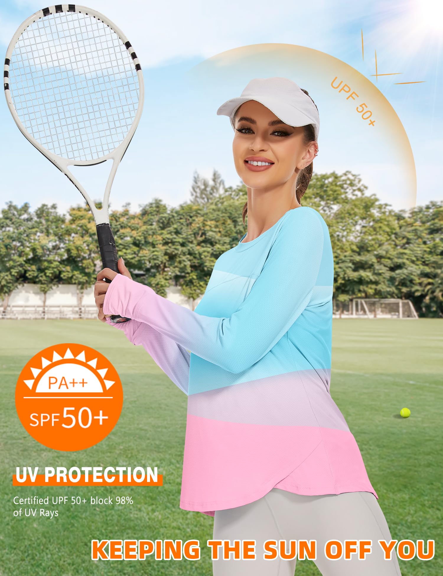 Blingfit Camisetas de entrenamiento para mujer, de manga larga, para correr, senderismo, atletismo, gimnasio, ligeras, UPF 50+, protección solar