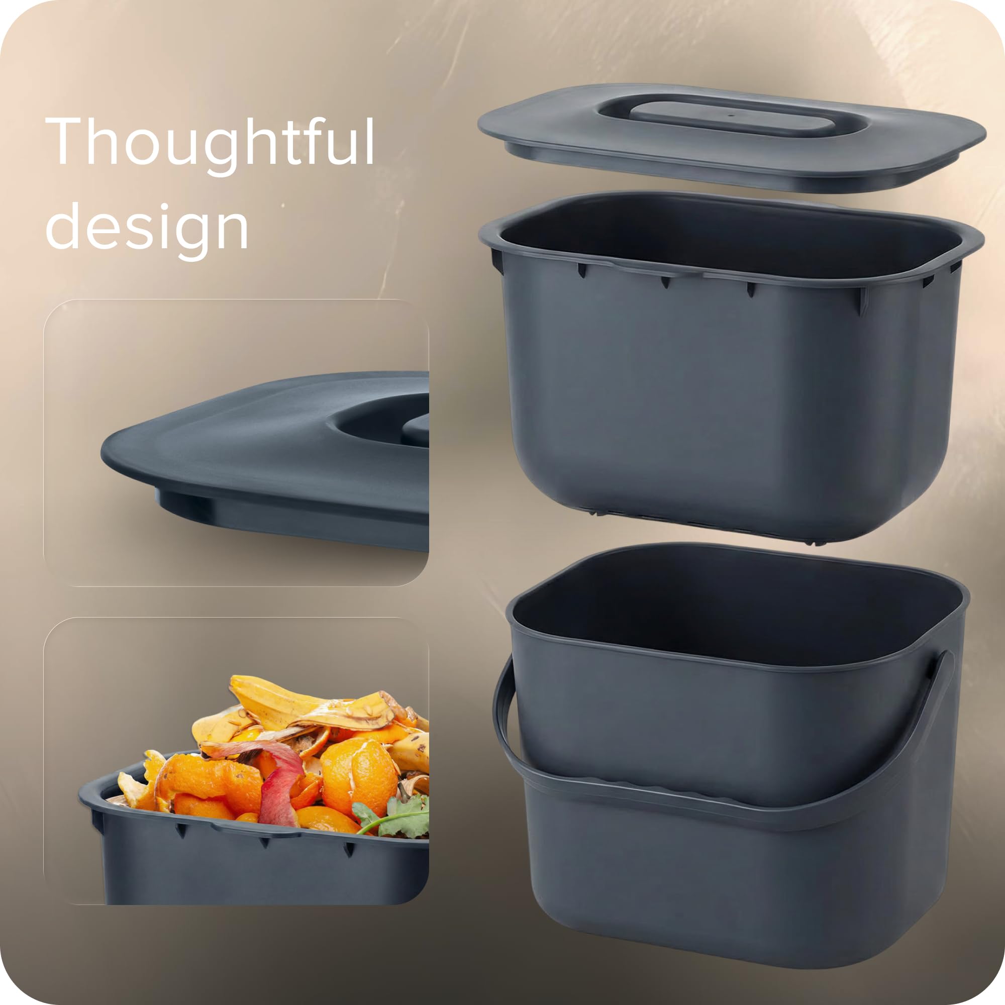 blackswedenhome. Kosz na odpady organiczne do kuchni, 7 l, designerski kosz na kompost z sitkiem, ekologiczny kosz na śmieci, odporny na zapachy, kosz na odpady ekologiczne, kosz na śmieci z pokrywką