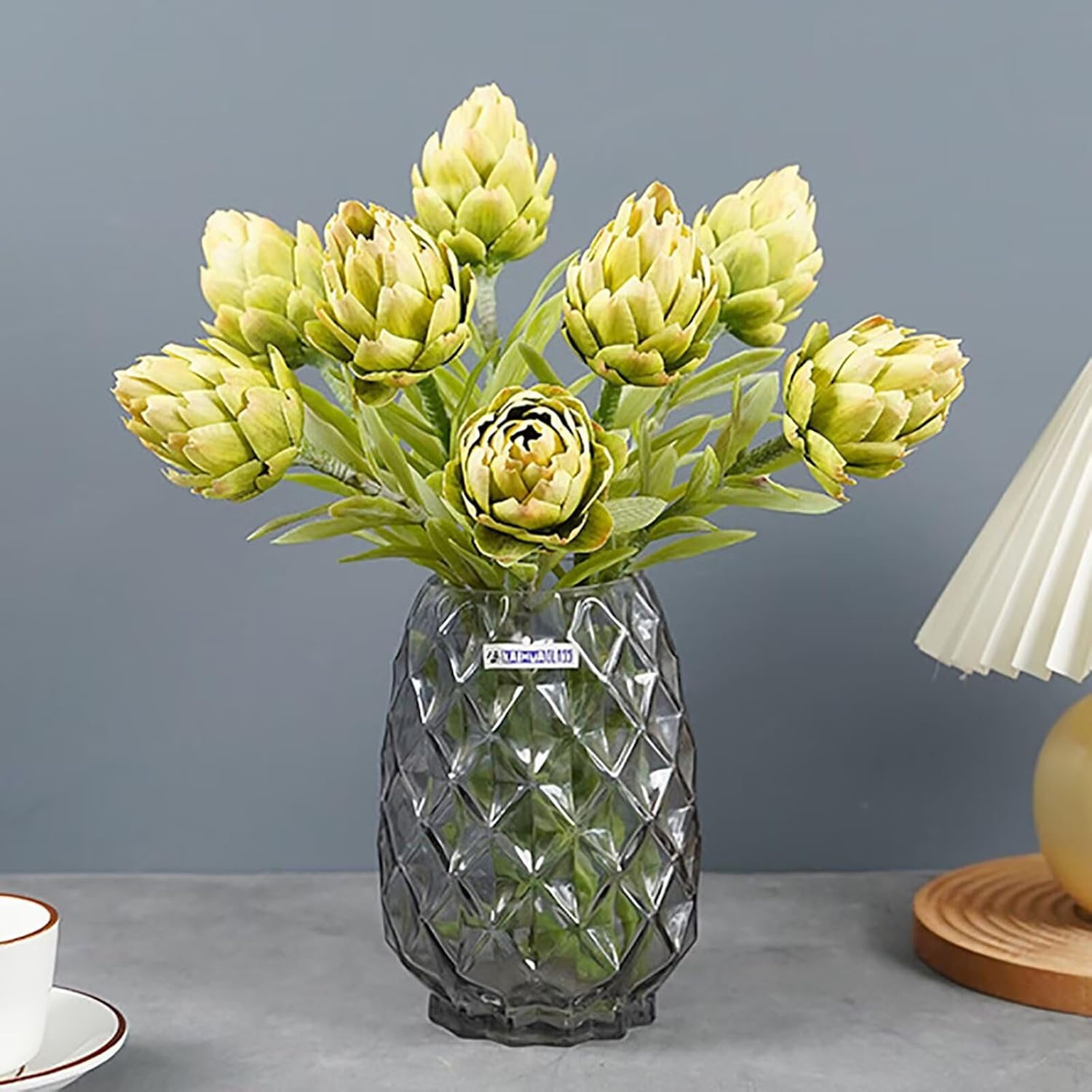 5 Pcs Artificial Flowers, Green Fake Artichokes Stems Faux Artichokes Branches for Table Centerpiece Wedding Table Kitchen Home Office Decor