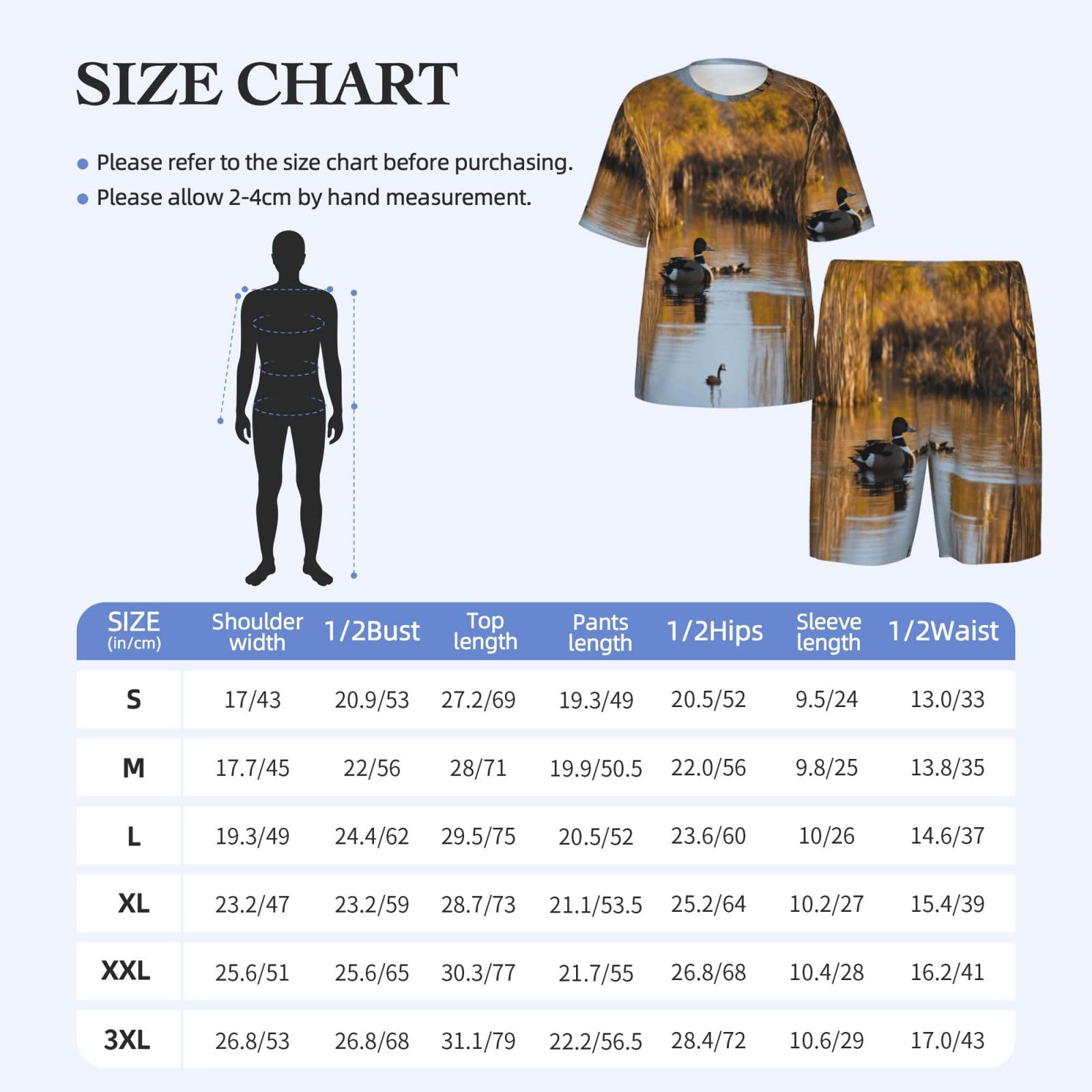 Loon Nature - Pigiama da uomo con stampa uccellini, comodo set pigiama da uomo con pantaloncini, perfetto per le notti estive