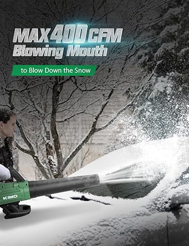 Miniatura 8 de KIMO - Soplador de hojas inalámbrico – Soplador a batería de 400 CFM para soplar hojas húmedas, escombros de nieve y polvo, soplador eléctrico de