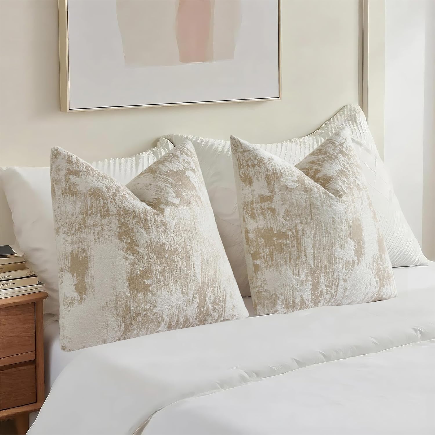 HAUSSY Brown White Throw Pillow Covers 18x18 Set of 2 Neutral Faux Cashmere Jacquard Decorative Pillow Cases Textured & Soft Couch Cushion Case for Living Room Bed Home Decor
