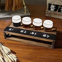 Vista 2 de MyGift Juego de regalo de vidrio de cerveza rústico quemado de madera maciza con 4 vasos de cerveza de degustación y bandeja para servir