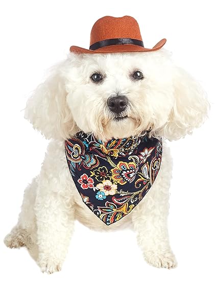 Coomour Cowboy Dog Hat and Funny Pet Bandana Puppu Cap Outfits Halloween Cat Costume for Small Dog Cats (S)