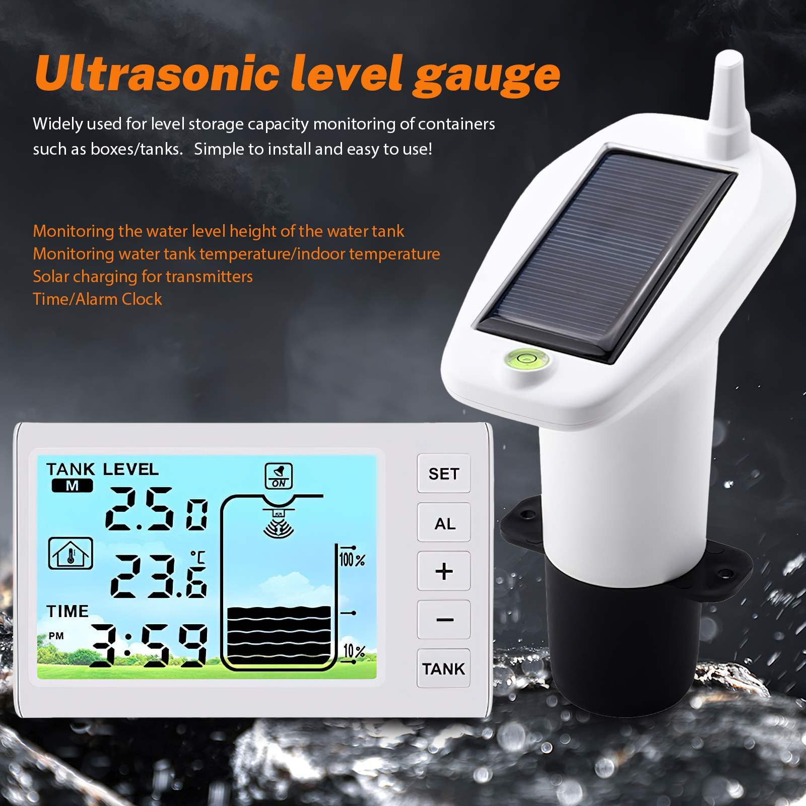 Détecteur de niveau par ultrasons, jauge de niveau pour citerne, capteur de niveau par ultrasons (fonctionnant sur piles) avec écran séparé, multifonctionnel ultrasonique pour réservoir d’eau et