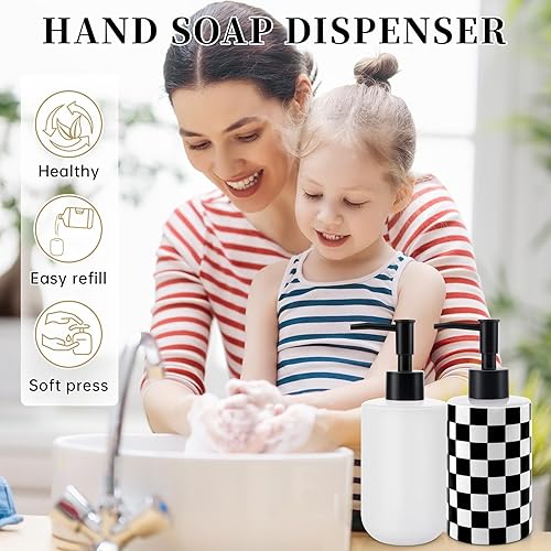 Miniatura 6 de Dispensador de jabón con bomba negra mate, dispensador de jabón de cerámica para baño, dispensador de loción de jabón para platos de ajedrez para