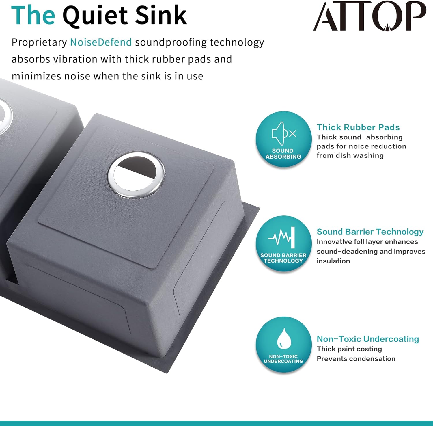ATTOP Double Bowls Undermount Kitchen Sink,32 Inch Nano Coating Stainless Steel Handmade Undermount Double Bowls Kitchen Sink