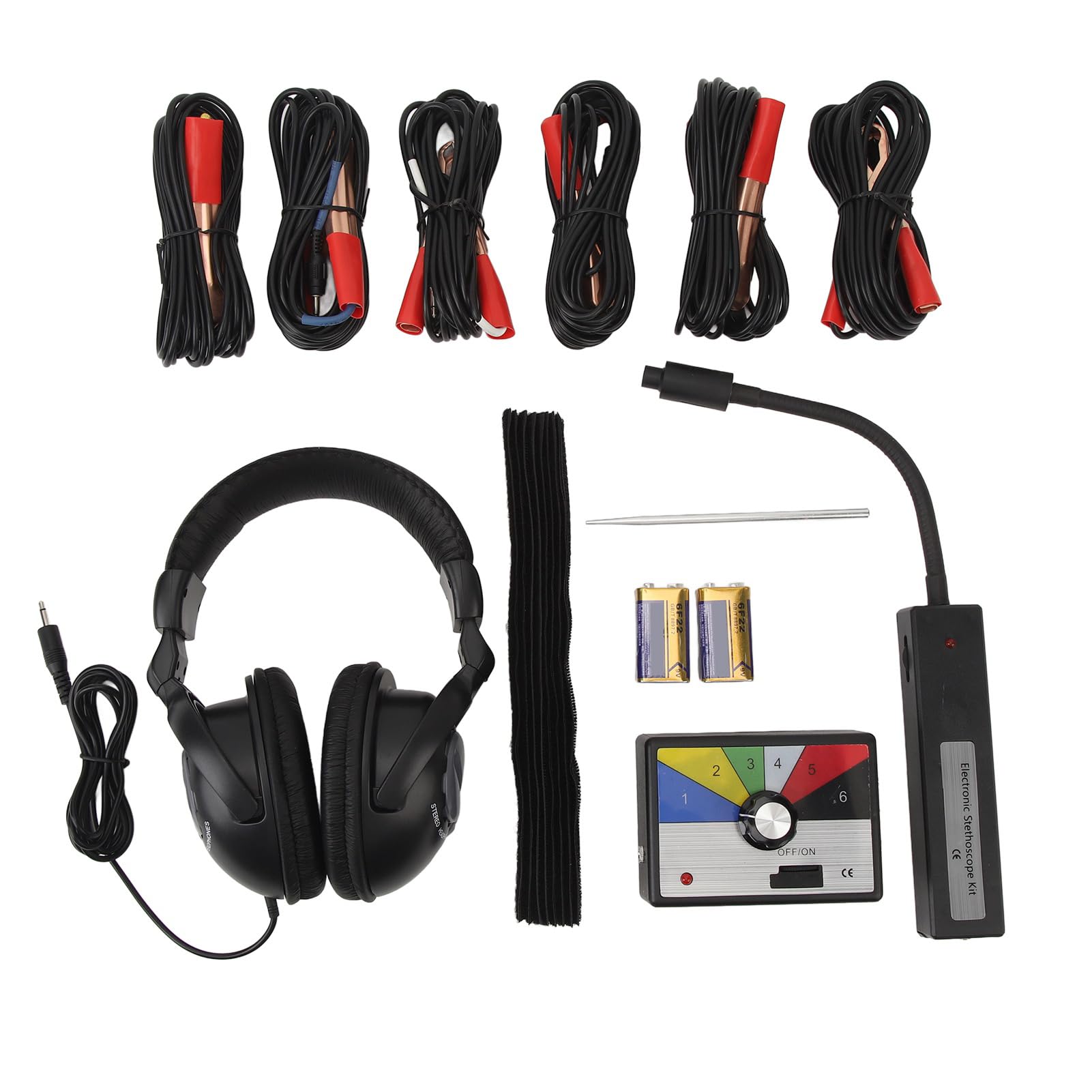 Kit de Estetoscopio Electrónico, Herramienta Mecánica de Alcance de Diagnóstico de Ruido del Motor Preciso Antiinterferencias de Alta Sensibilidad de 6 Canales