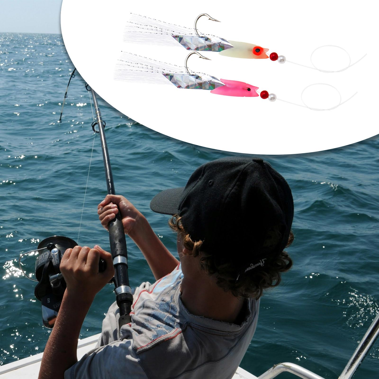 10 Esche Da Pesca Luminose Con Amo - 5 Bianche + 5 Rosa, Per Spigola, Merluzzo E Sgombro
