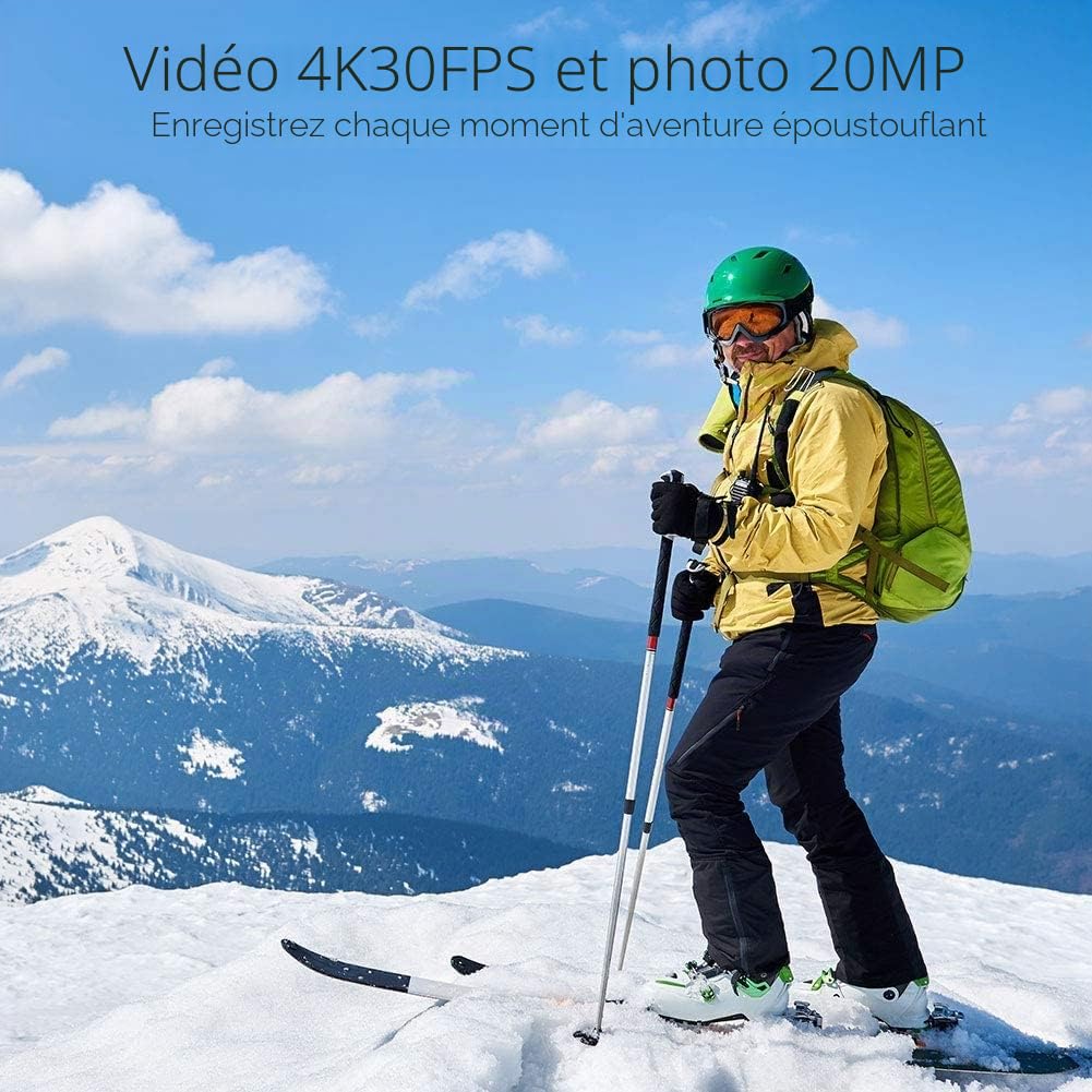AKASO Brave 6 Plus Caméra Sport 4K 30fps 20MP WiFi Etanche Grand Angle Zoom 4X 2 Batteries 1350mAh Kit Accessoires