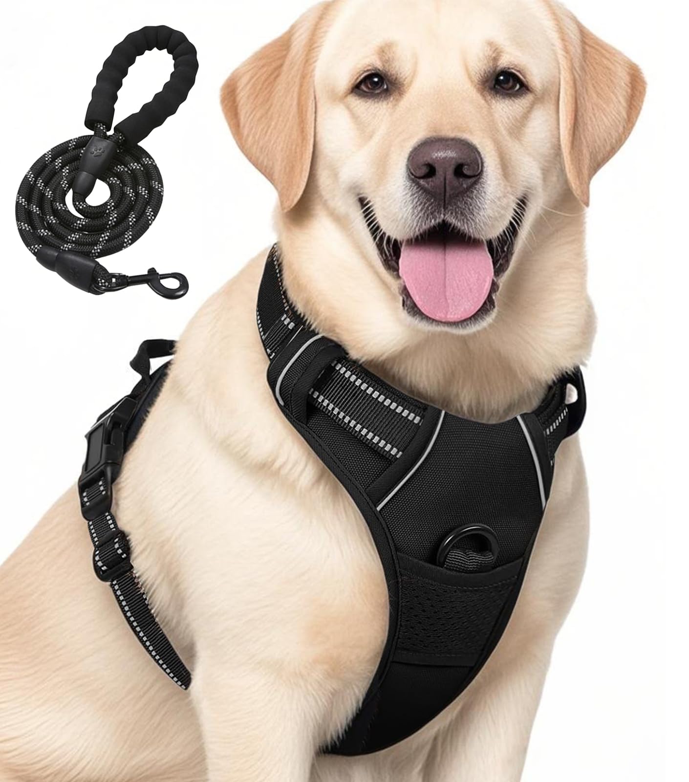 Jomkig No Pull Dog Harness Reflective No-Choke Harness with Front Back Clips Adjustable Soft Padded Pet Vest with Easy Control Handle for Large Dogs, Black, X-Large โ image 1