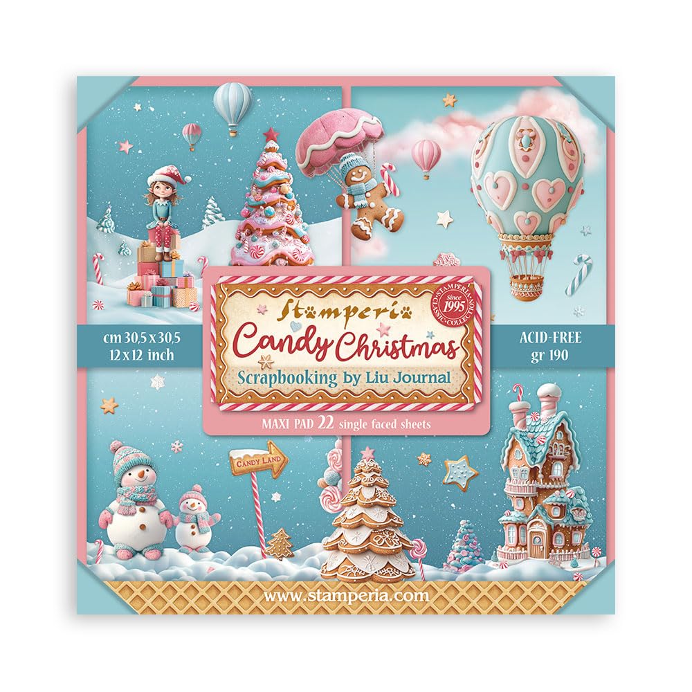 Stamperia - Scrapbook Paper Pad for Scrapbooking, Albums, Card Making, Bullet Journalling and More, Acid Free, Single Face, Perfect for Hobbies, Crafts, and Gifting (Candy Christmas) (30.5 x 30.5 cm)