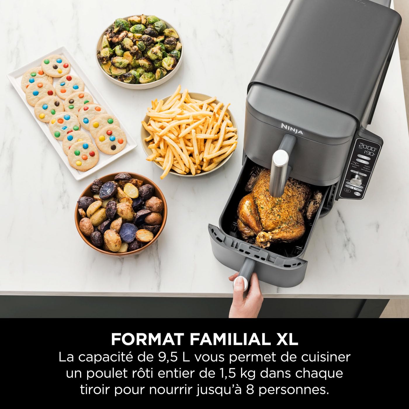 NINJA Double Stack XL Deep Fryer, Oil Free Deep Fryer, Vertical 2-Drawer Deep Fryer, 4 Cooking Levels, 2 Drawers and 2 Racks, Compact Design, 9.5L Capacity, 6 Cooking Functions, 8 Servings, Grey SL400EU - 5