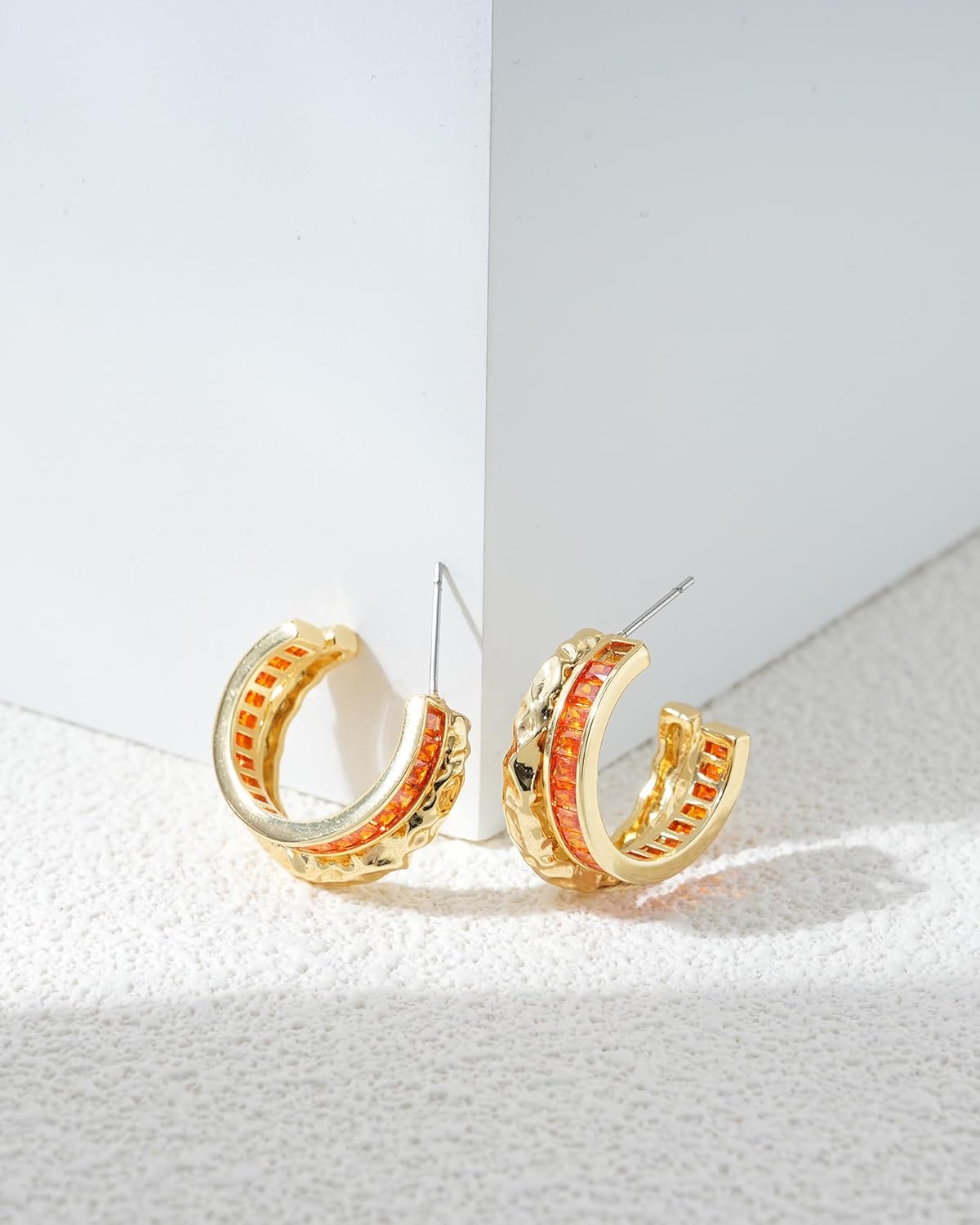 Double Hoop Earrings for Women Trendy, Hammered 18K Gold Plated Hypoallergenic Green Black Orange Statement CZ Earrings Jewelry Gifts for Women - Image 7