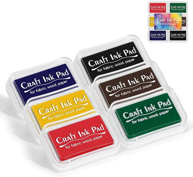 Craft Ink Pads for Stamps, Pigment Rainbow Stamp Pad Set for Scrapbook Supplies, Paper, Wood, Rubber Stamping, Card Making, DIY Crafting, Fabric Inkpad (6-Color)