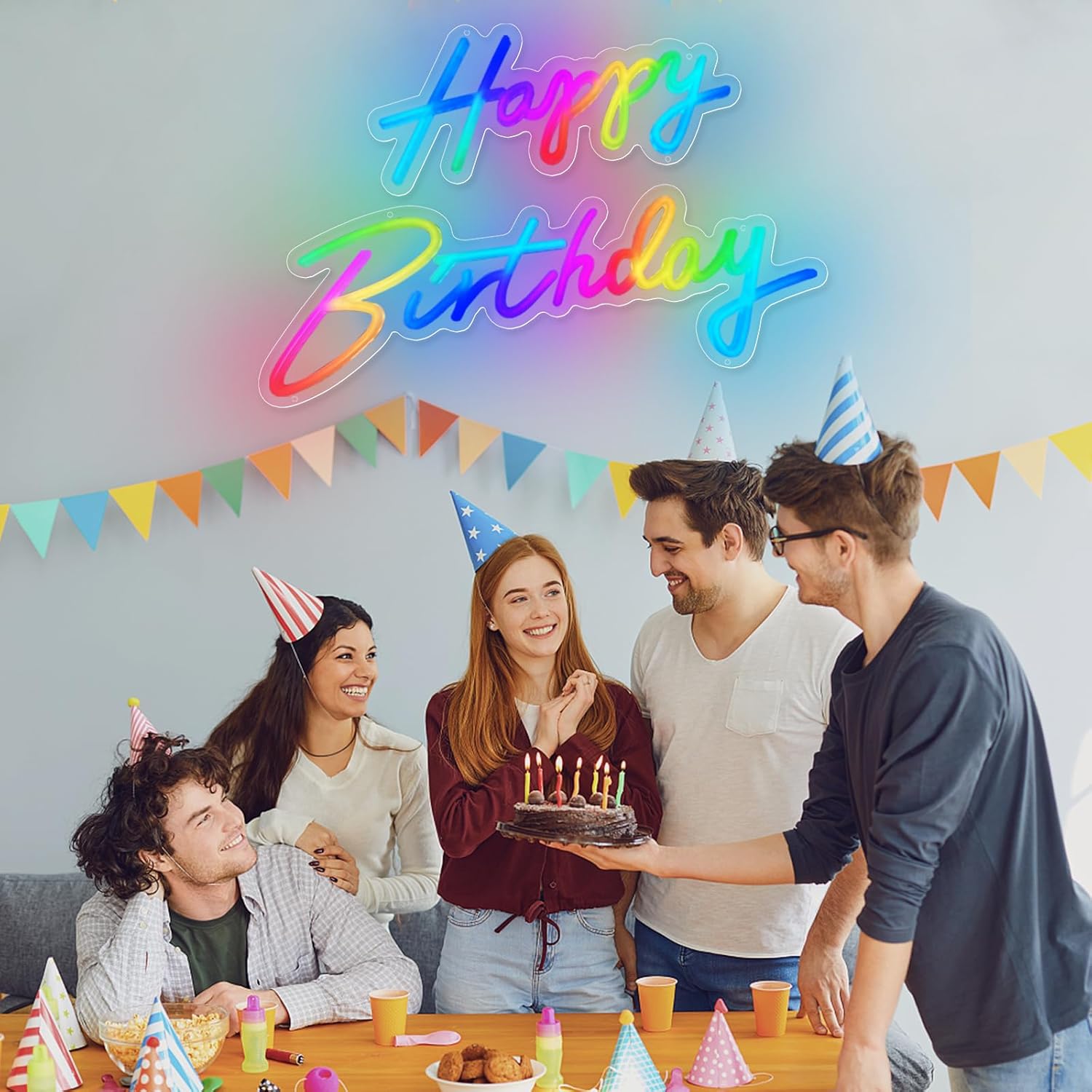 Happy Birthday Neon Sign Large - Colorful Happy Birthday Sign Reusable Neon Signs for Wall Decor, LED Sign for Birthday Party with Remote 200+ Colors, App Control, Music Sync, Birthday Gift for Boys & Girls - Image 6