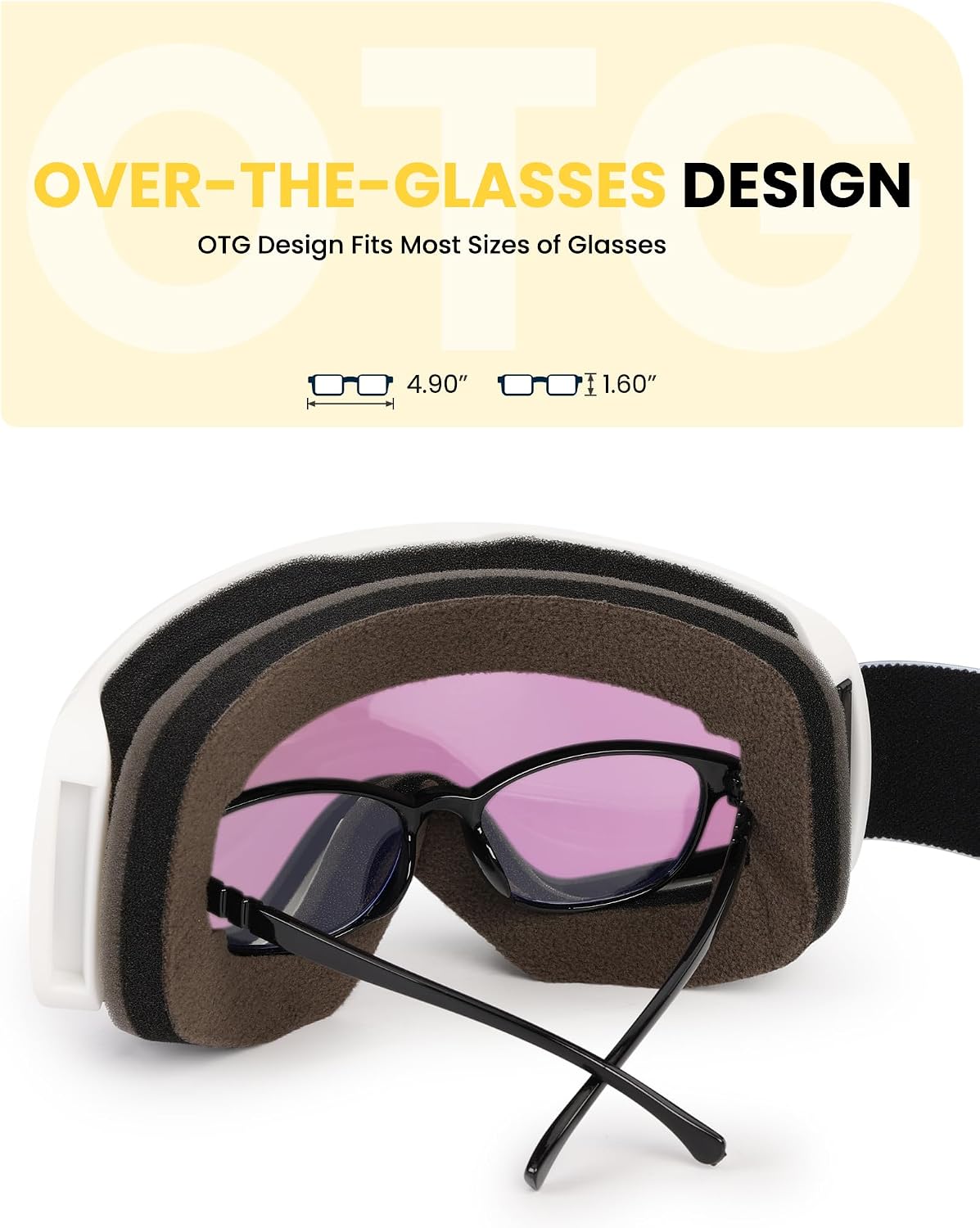 SNOWER Kids Ski Goggles OTG Anti-Fog Snowboard Goggles for Boys & Girls | OTG Design Fits Over Glasses, Helmet-Compatible, Soft Frame, Adjustable Strap, Scratch-Resistant, Ideal for Skiing