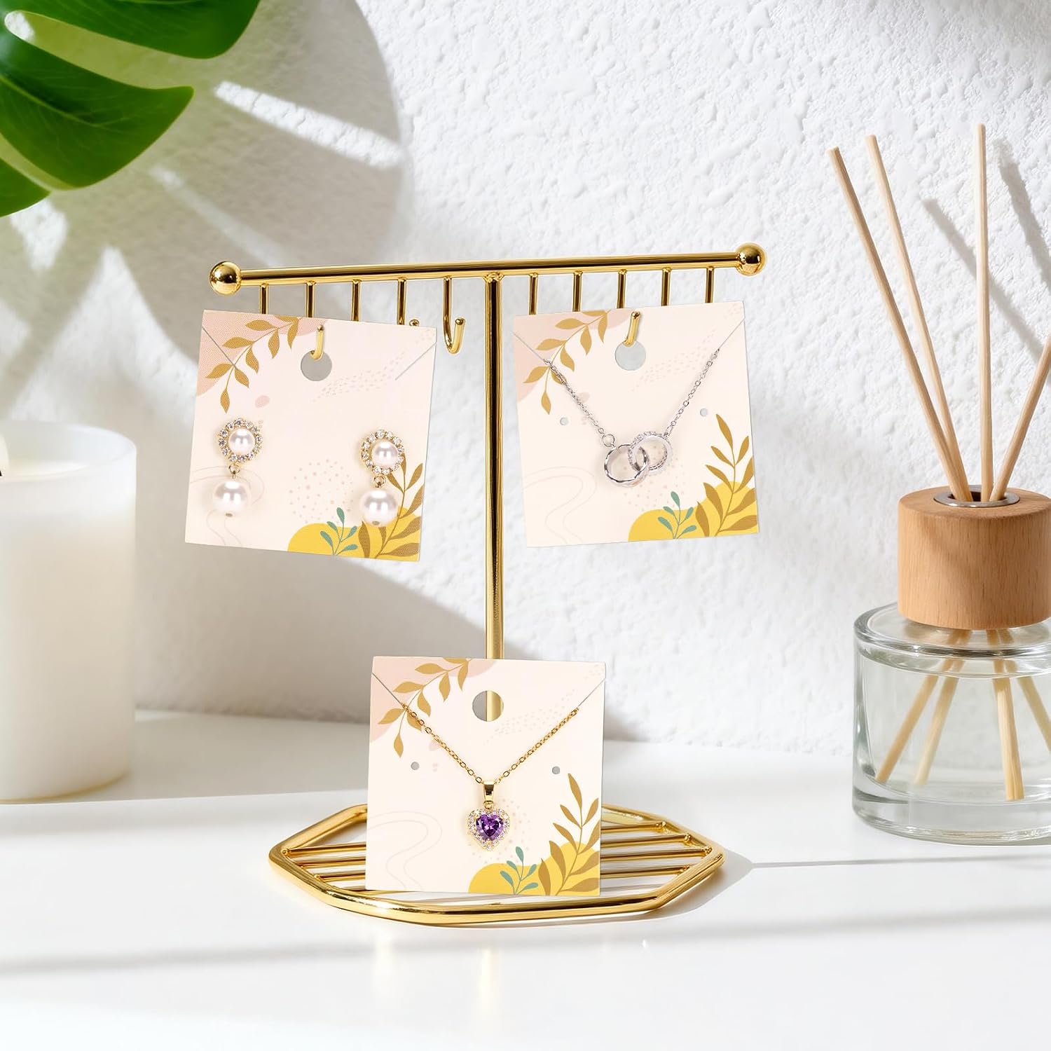 joycraft 100Pcs Jewelry Display Cards Paper Earring Necklace Bracelet Display Holder Tags for DIY Crafts Retail Selling Packaging Cards,Morandi Brown-2.4x2.4 in